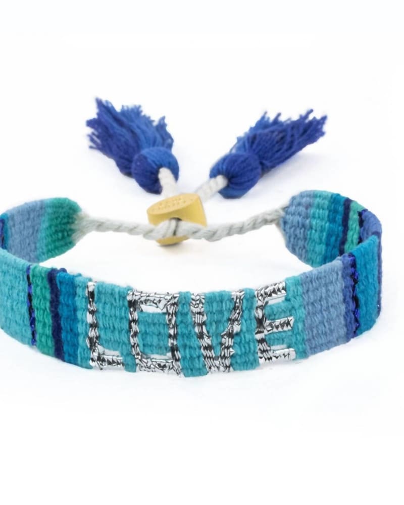 Front of a size O/S Atitlan Love Bracelet in Blue, Turquoise, And Indigo in Blue, Turquoise, And Indigo by Love Is Project. | dia_product_style_image_id:330237